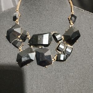 Gold-Tone Chain Black Faceted Statement Necklace